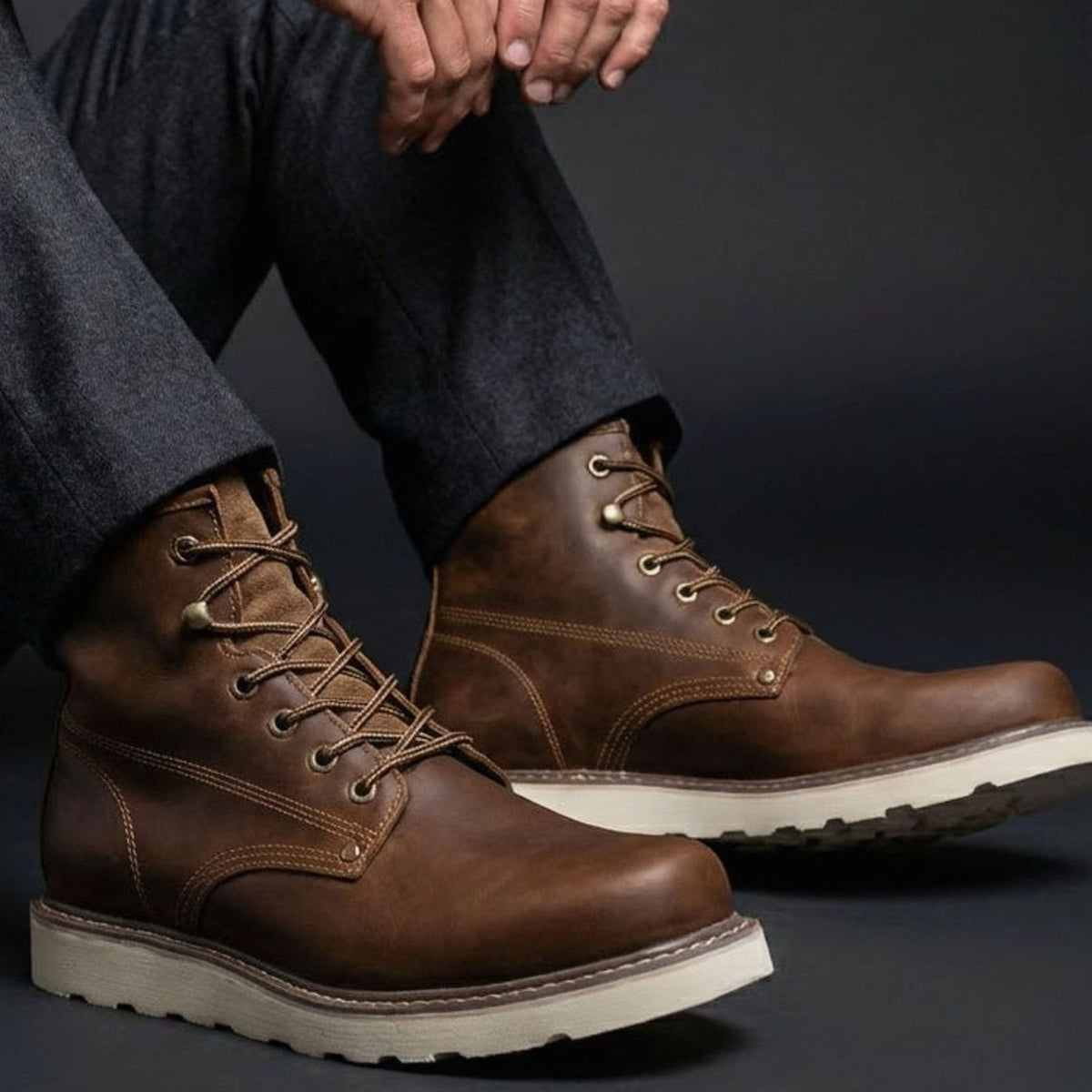 Men's Full-Grain Leather Lace-Up Ankle Boots
