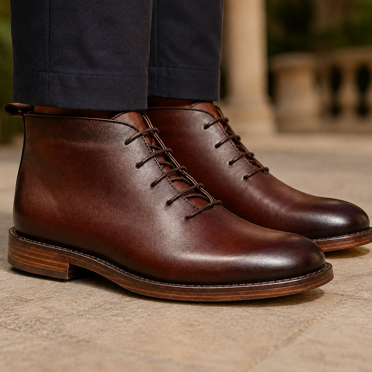 Men's Full-Grain Leather Lace-Up Ankle Boots, Brown - Brown