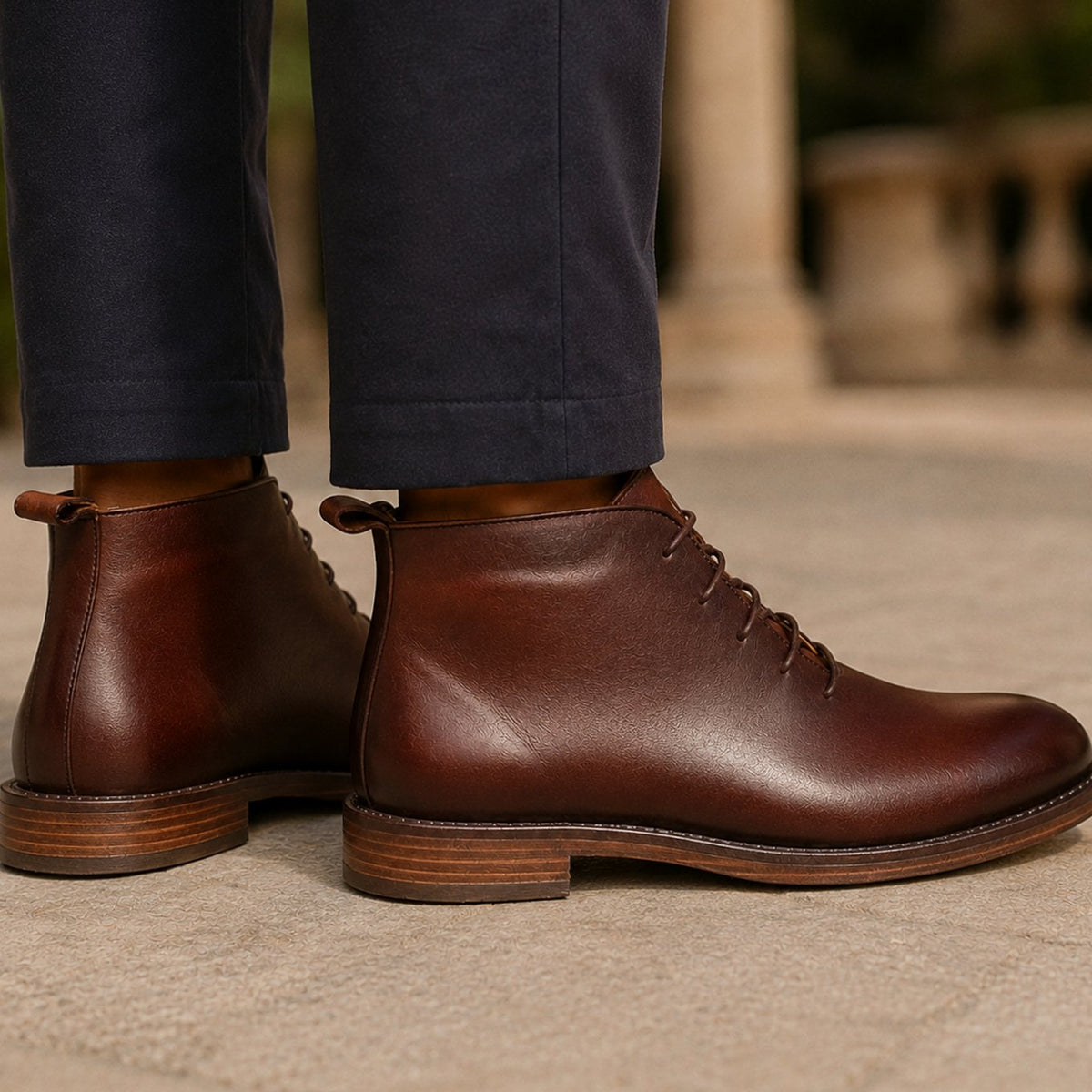 Men's Full-Grain Leather Lace-Up Ankle Boots, Brown