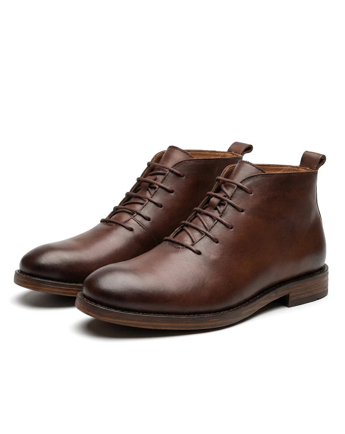 Men's Full-Grain Leather Lace-Up Chukka Boots, Brown - Brown