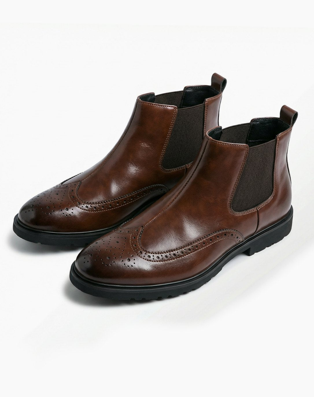 Men's Genuine Leather Brogue Chelsea Boots - Brown