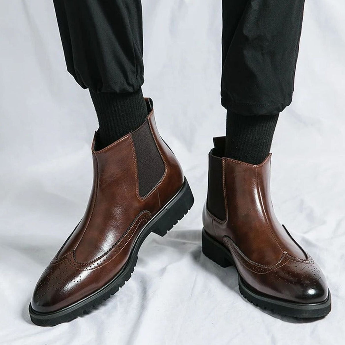 Men's Genuine Leather Brogue Chelsea Boots