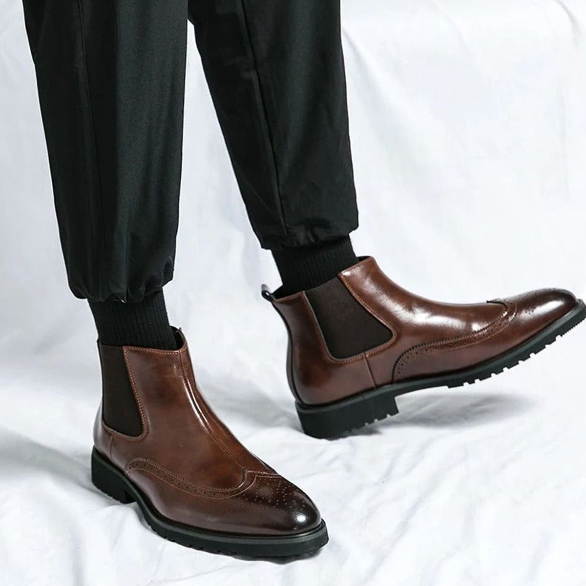 Men's Genuine Leather Brogue Chelsea Boots