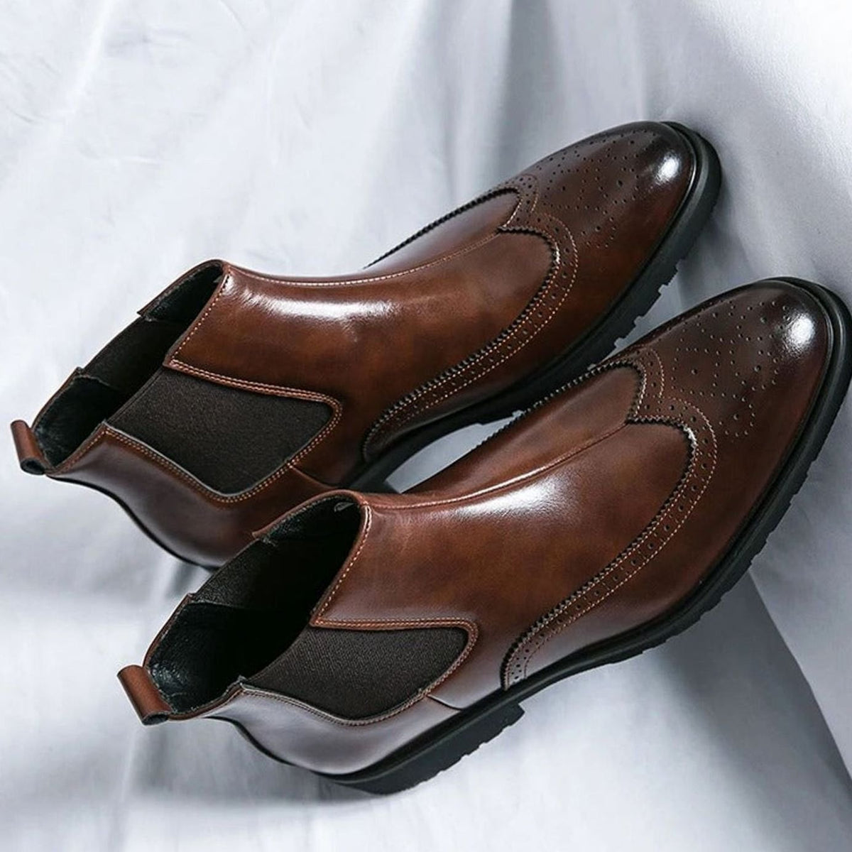 Men's Genuine Leather Brogue Chelsea Boots