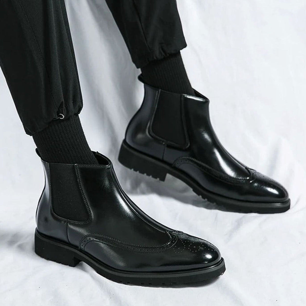 Men's Genuine Leather Brogue Chelsea Boots