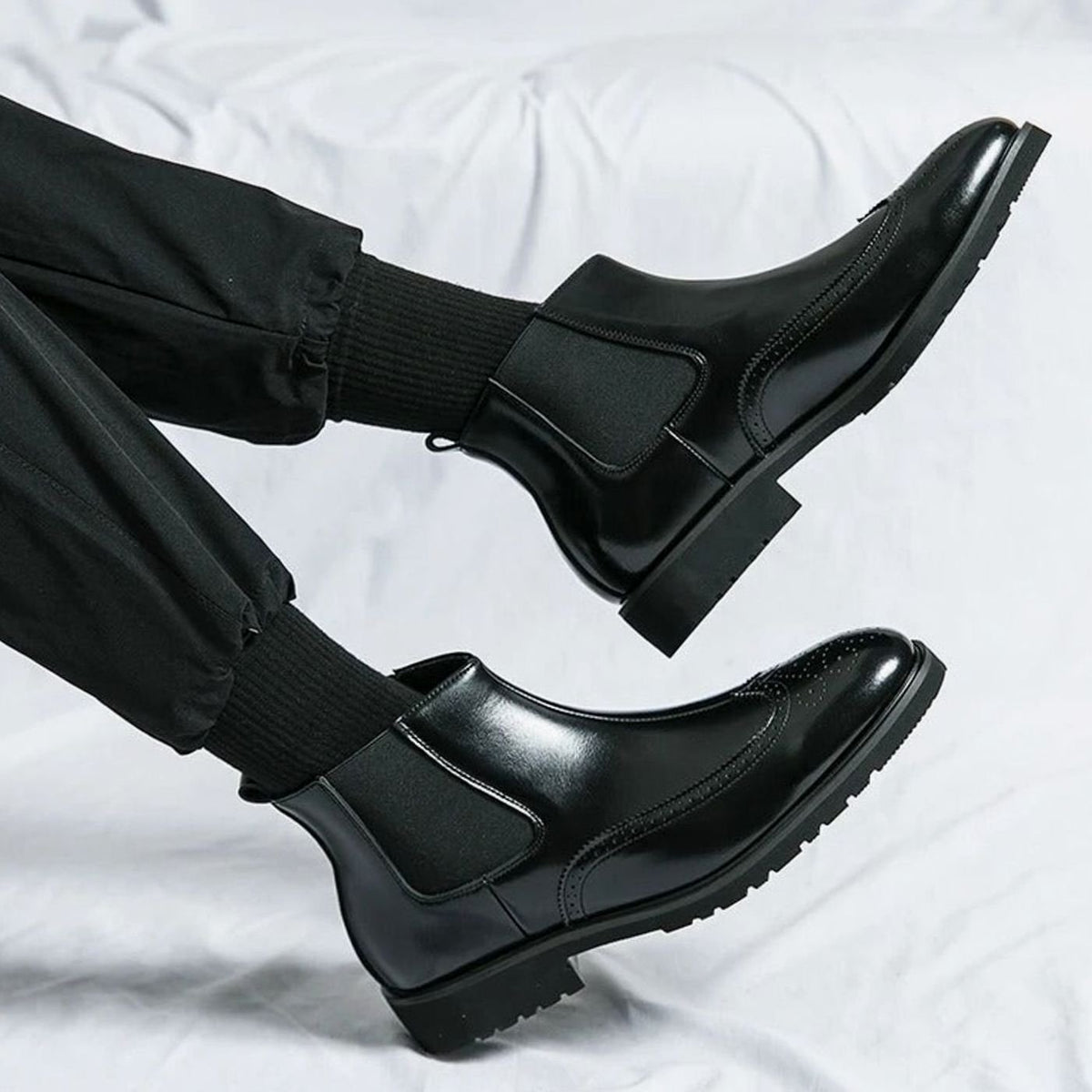 Men's Genuine Leather Brogue Chelsea Boots