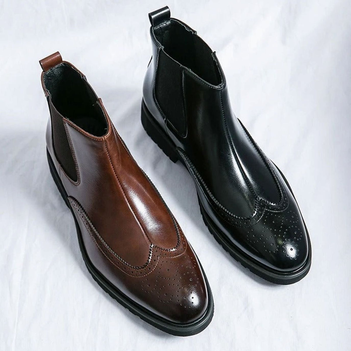 Men's Genuine Leather Brogue Chelsea Boots