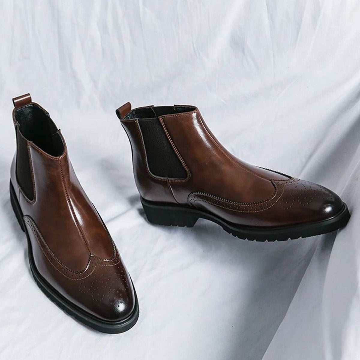 Men's Genuine Leather Brogue Chelsea Boots