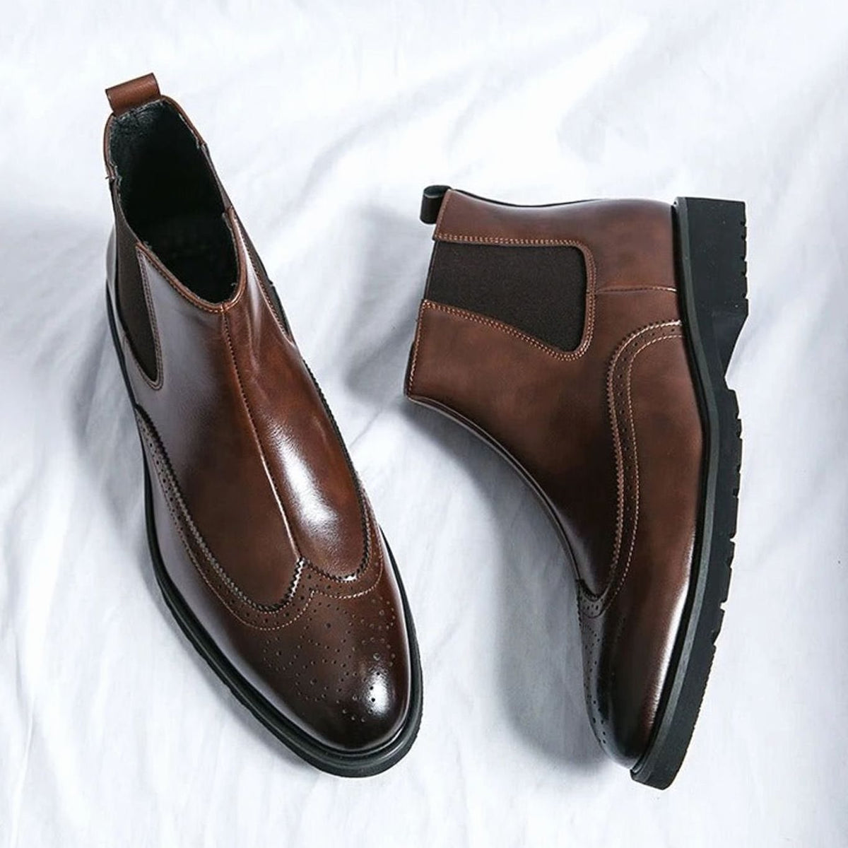 Men's Genuine Leather Brogue Chelsea Boots