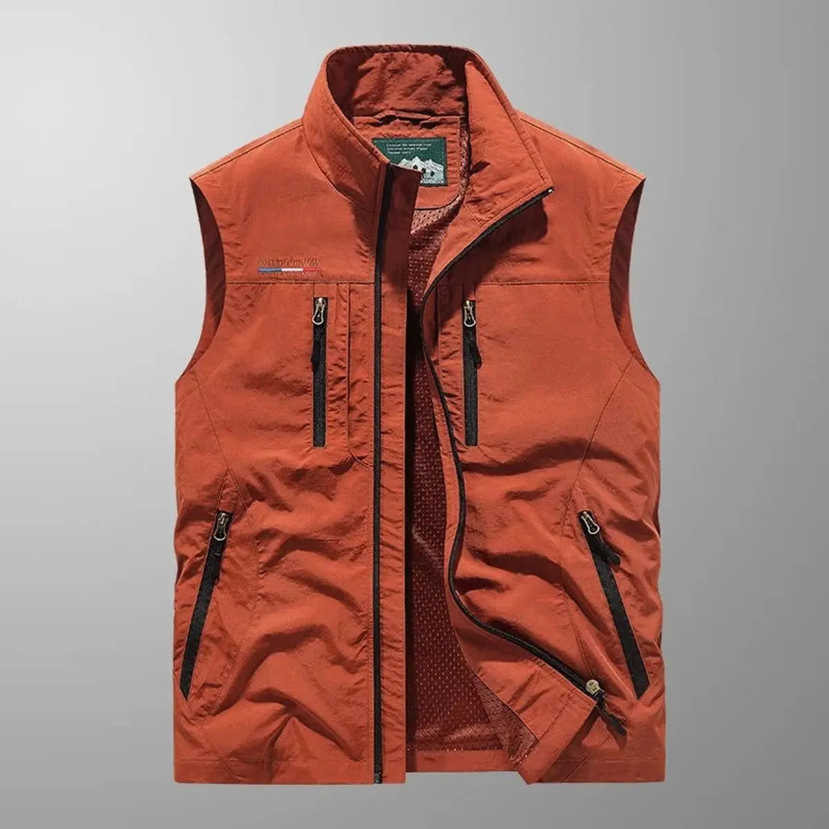 Mens Gilet Lightweight Sleeveless Multi-Pocket Zip-Up Vest - Red
