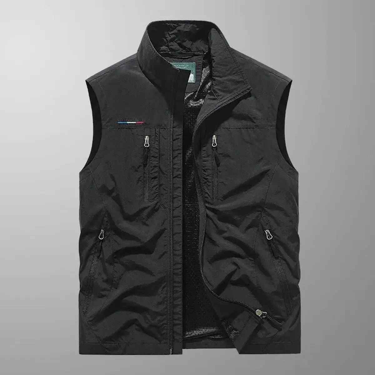 Mens Gilet Lightweight Sleeveless Multi-Pocket Zip-Up Vest - Black