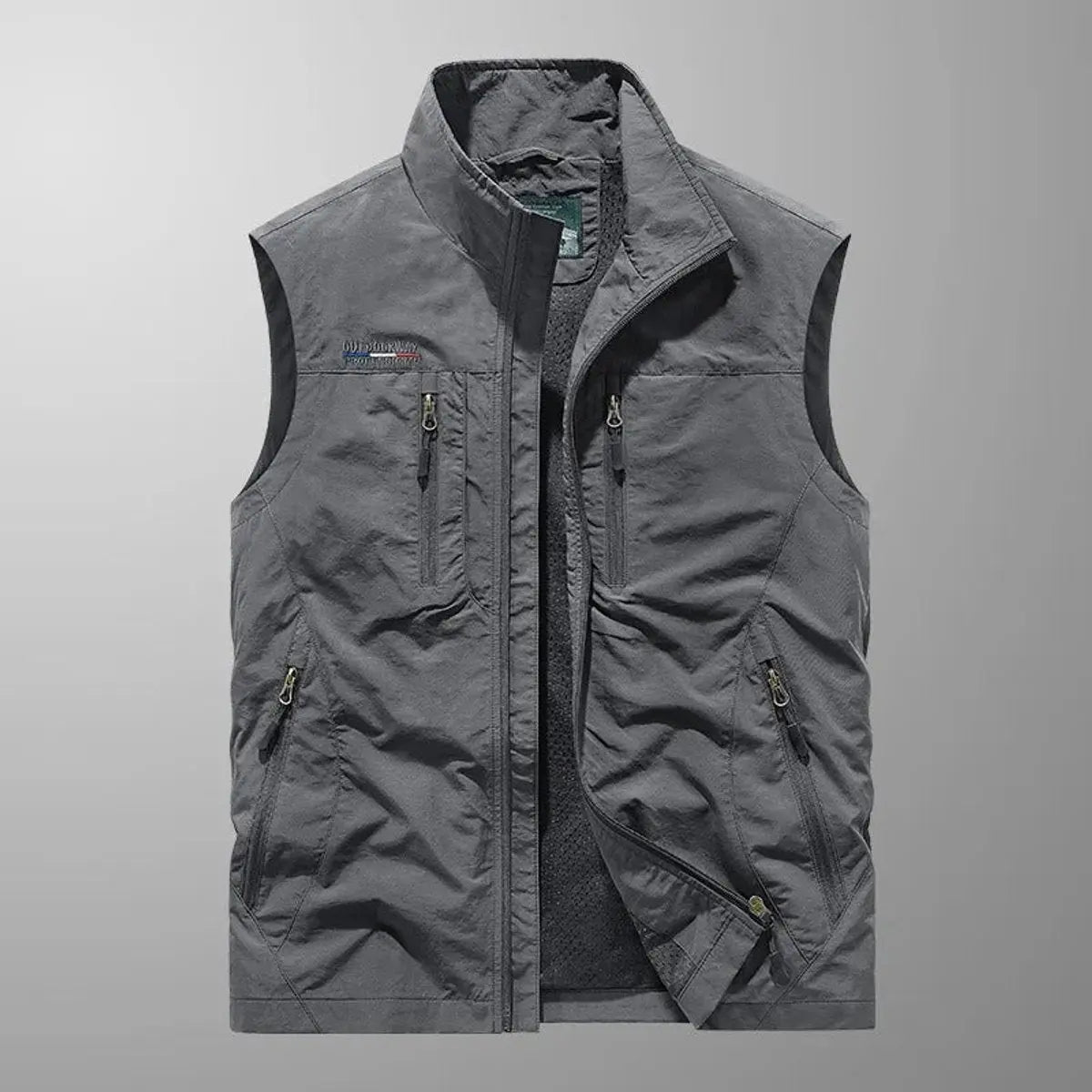 Mens Gilet Lightweight Sleeveless Multi-Pocket Zip-Up Vest - Grey