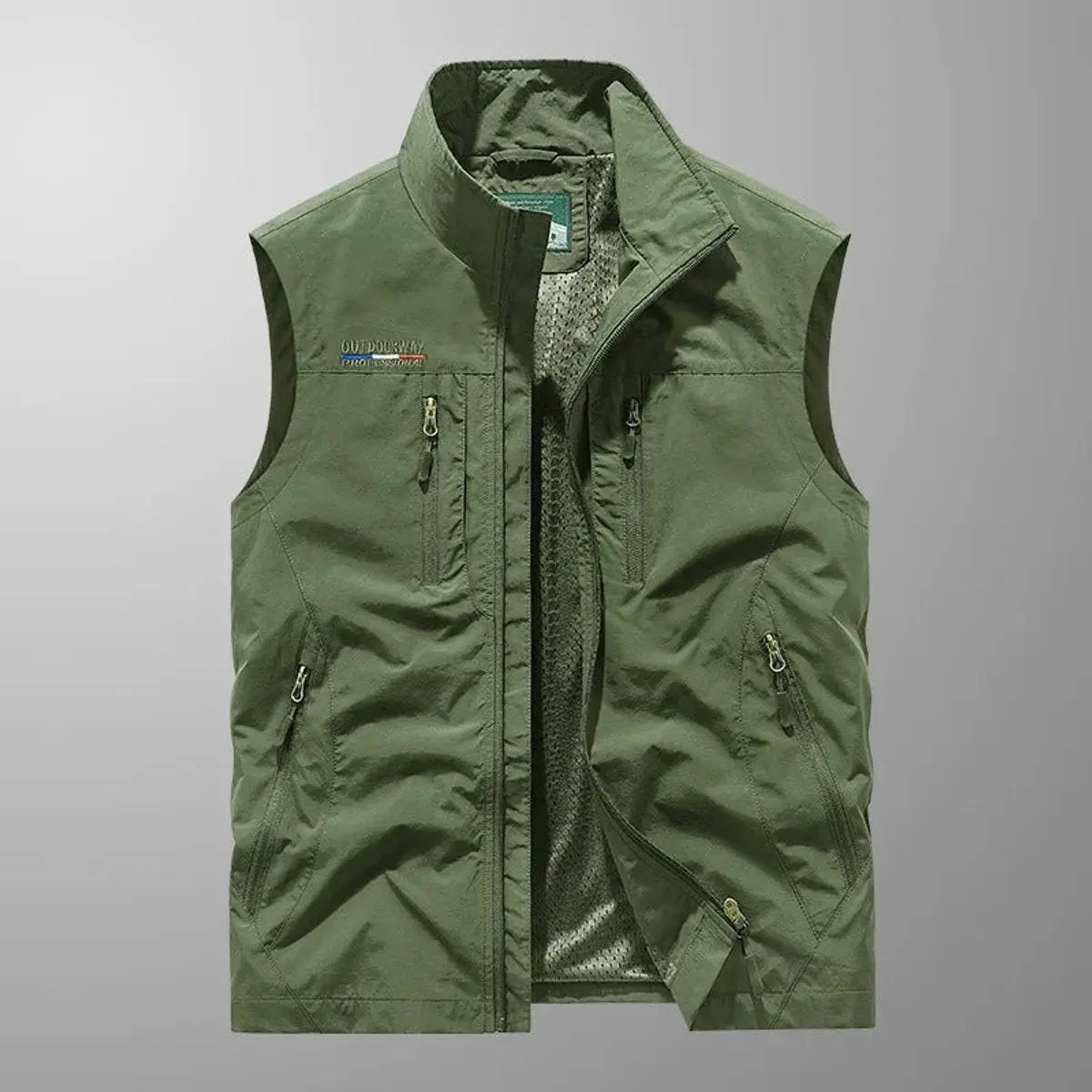 Mens Gilet Lightweight Sleeveless Multi-Pocket Zip-Up Vest - Green