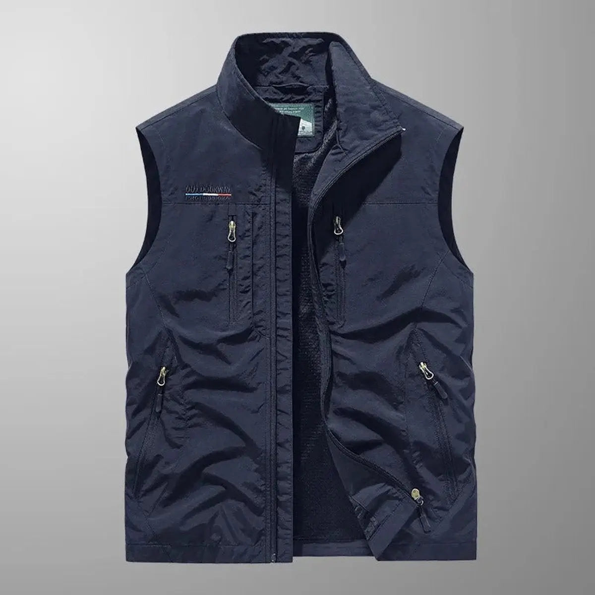 Mens Gilet Lightweight Sleeveless Multi-Pocket Zip-Up Vest - Navy Blue