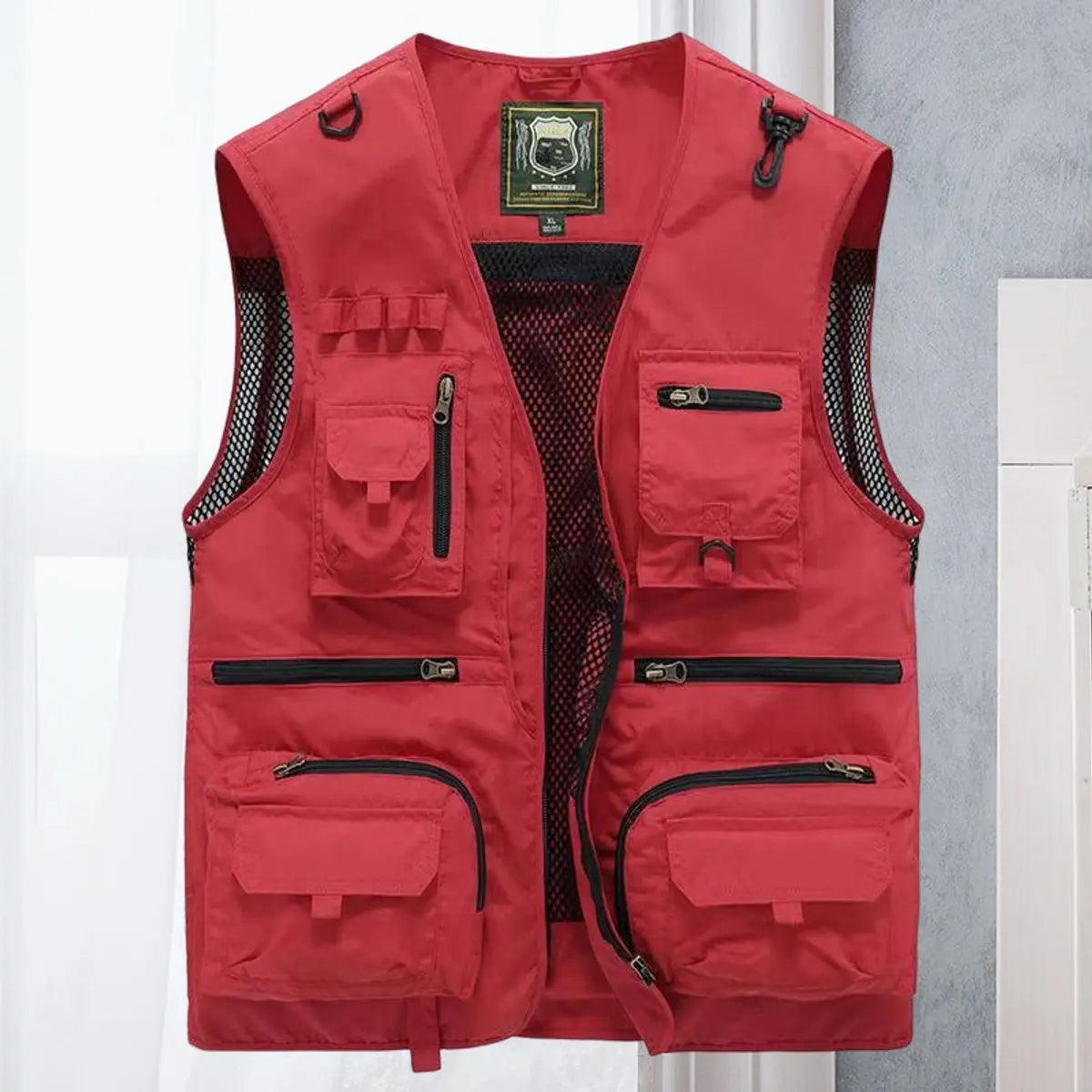Mens Gilet Multi-Pocket Lightweight Outdoor Fishing Vest - Red