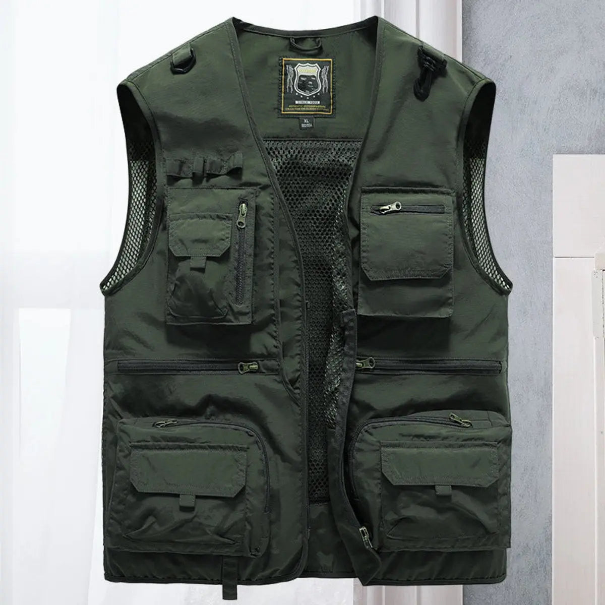 Mens Gilet Multi-Pocket Lightweight Outdoor Fishing Vest - Army Green