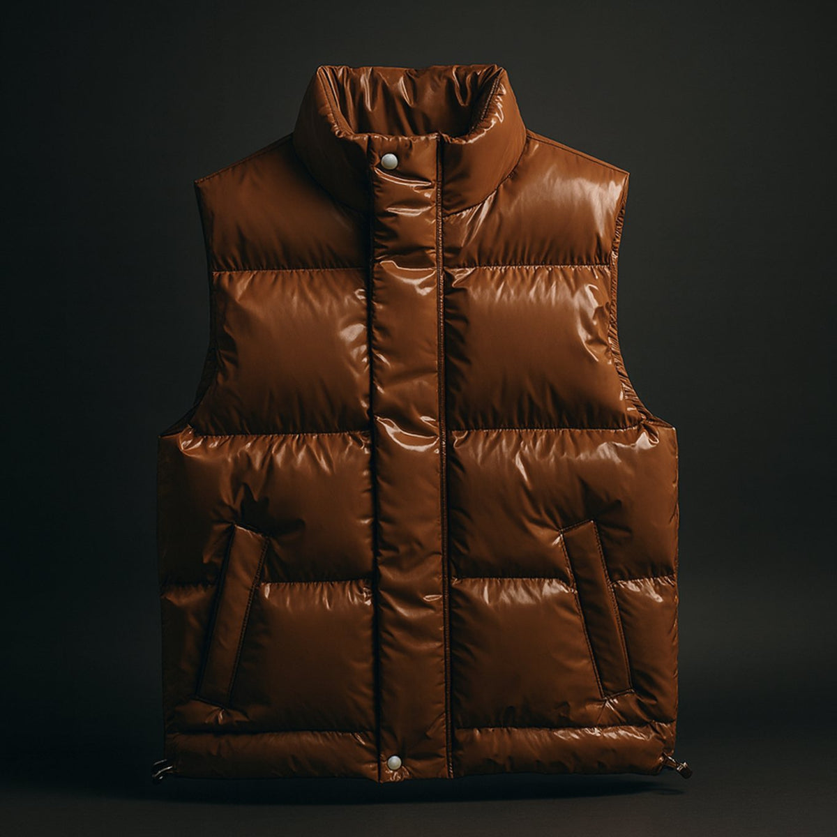 Men's High-Collar Quilted Puffer Gilet Cotton-Blend Vest - Brown