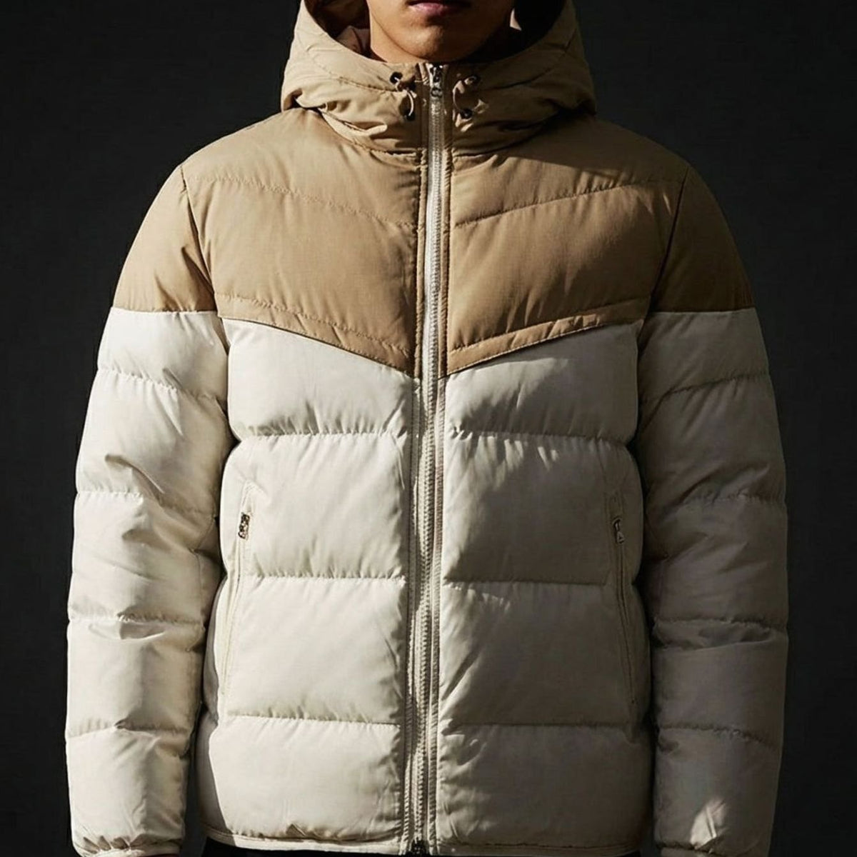 Men's Hooded Contrast-Panel Puffer Jacket