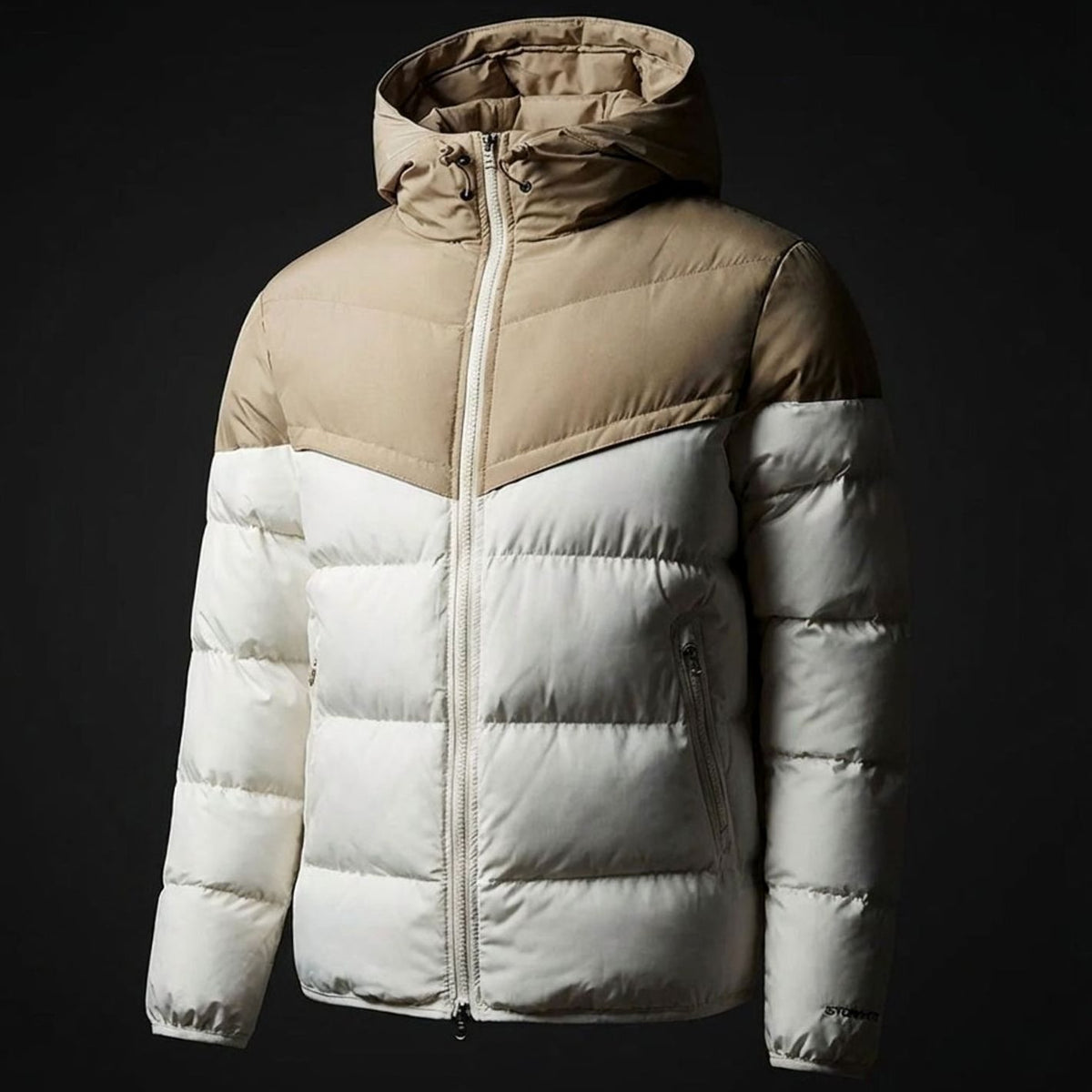 Men's Hooded Contrast-Panel Puffer Jacket - White