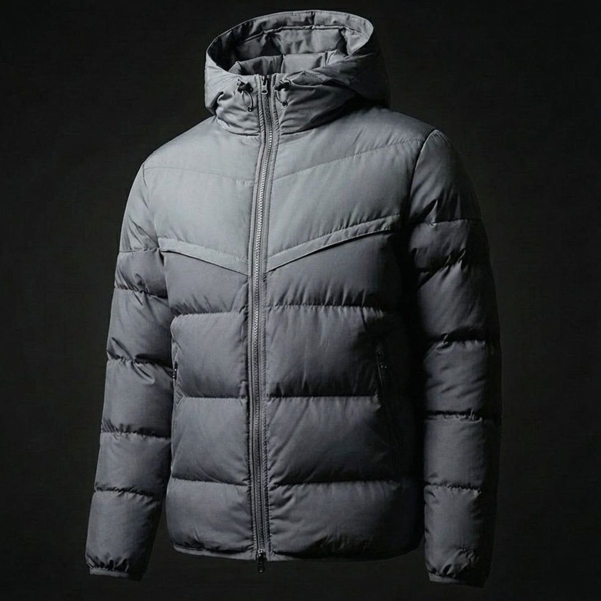 Men's Hooded Contrast-Panel Puffer Jacket - Grey