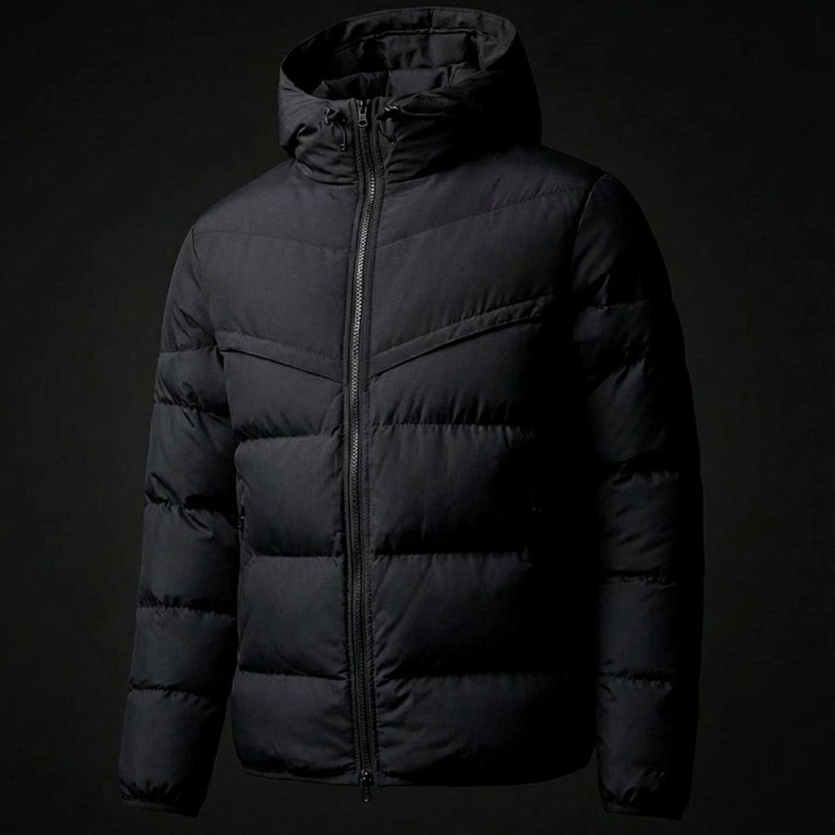 Men's Hooded Contrast-Panel Puffer Jacket - Black