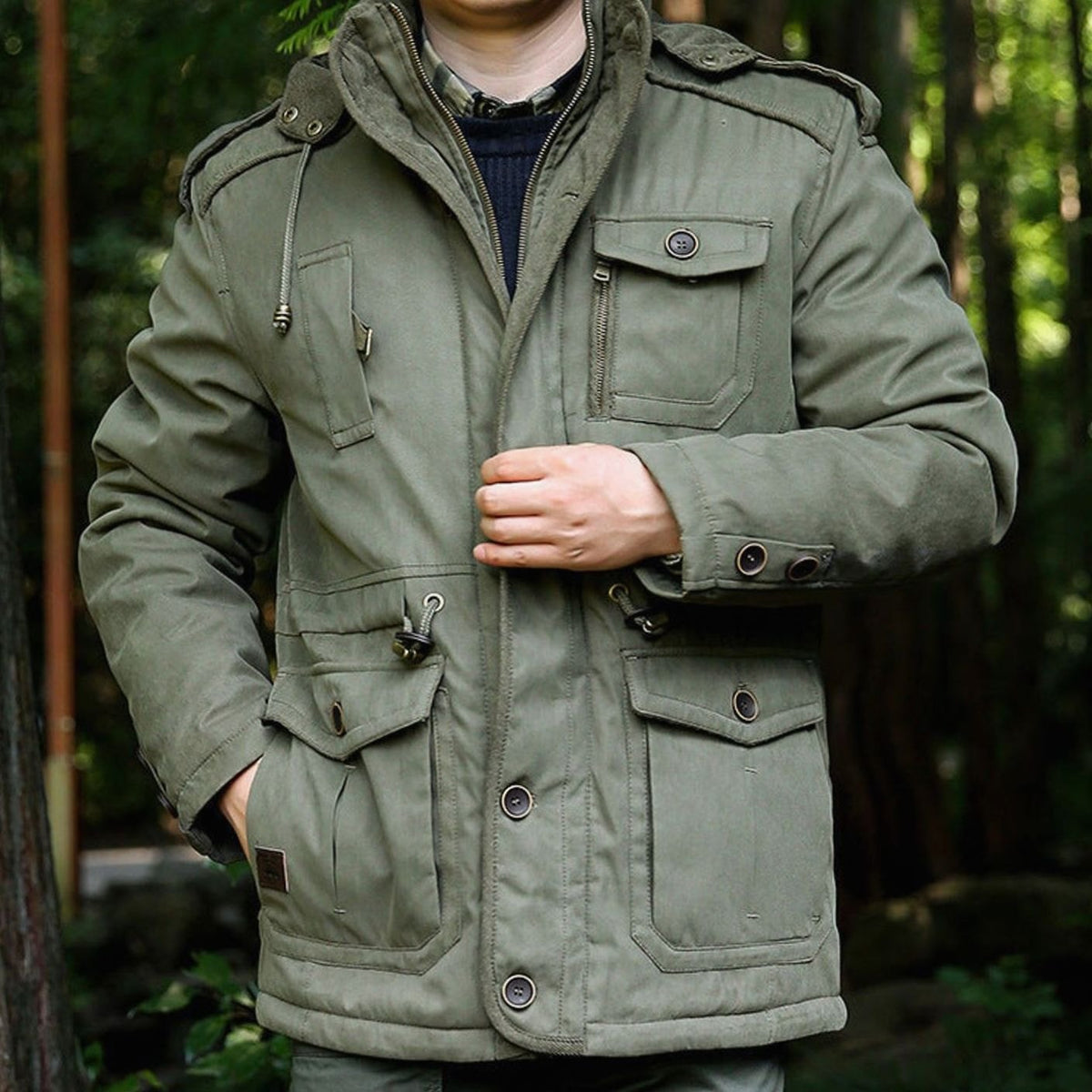 Men's Hooded Multi-Pocket Water-Resistant Padded Parka
