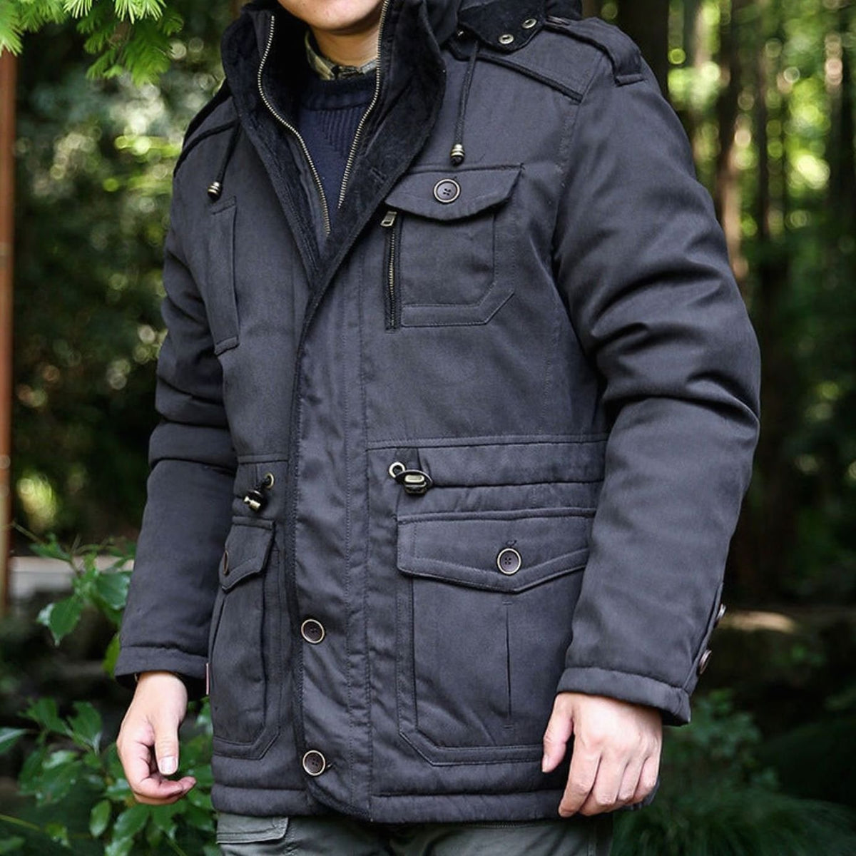 Men's Hooded Multi-Pocket Water-Resistant Padded Parka