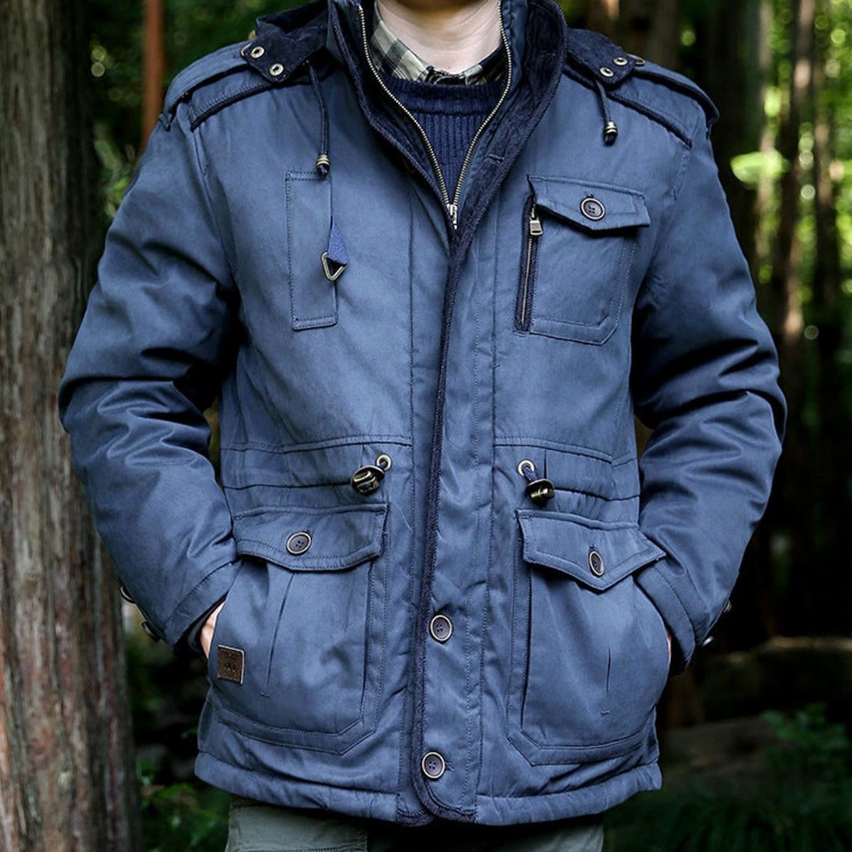 Men's Hooded Multi-Pocket Water-Resistant Padded Parka