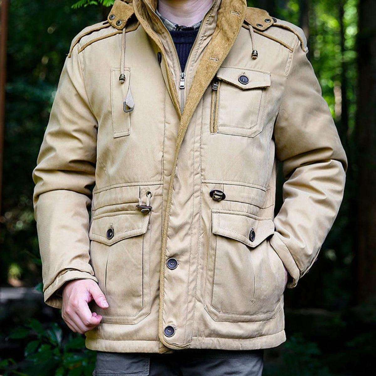 Men's Hooded Multi-Pocket Water-Resistant Padded Parka