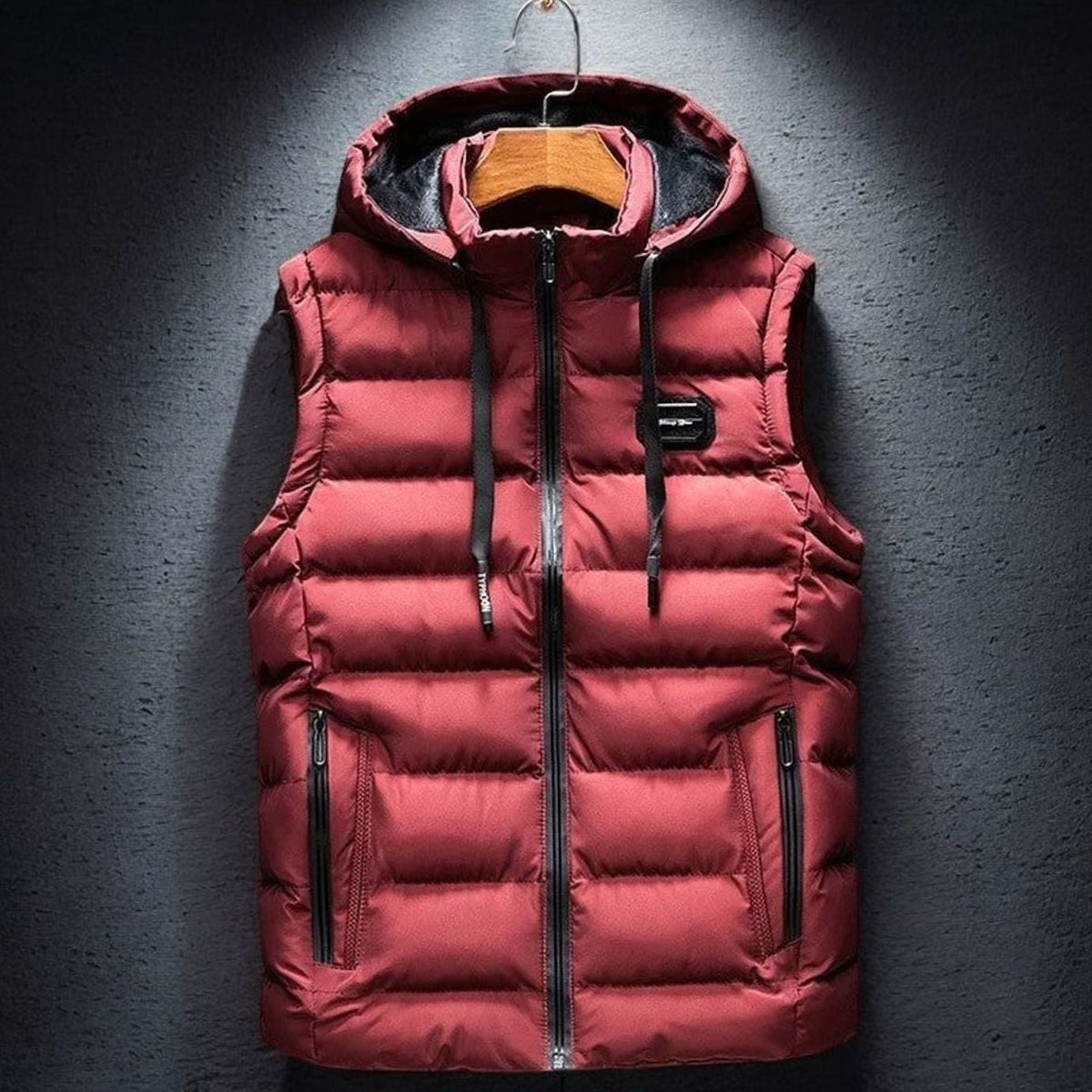 Men's Hooded Quilted Puffer Gilet Sleeveless Insulated Vest - Red