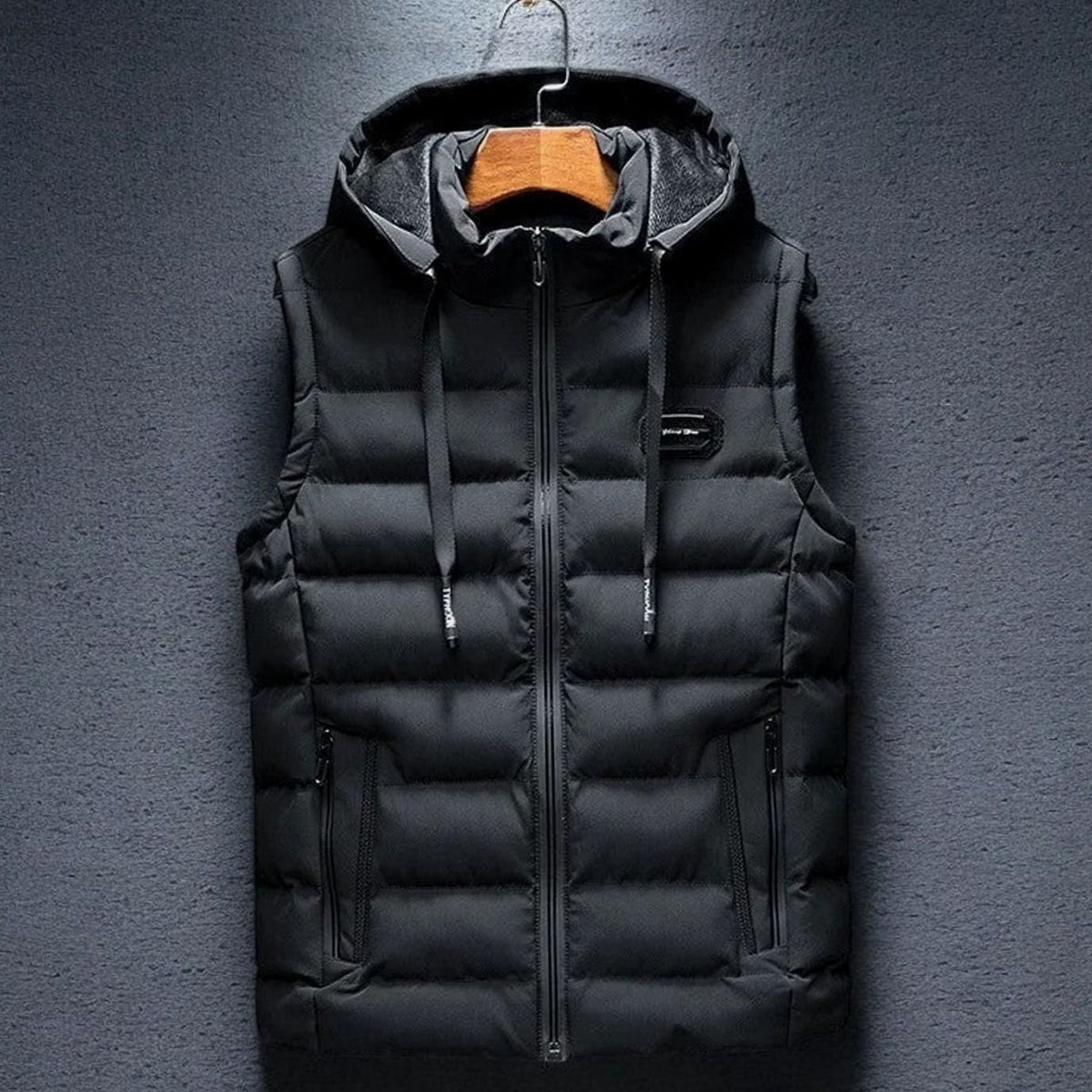 Men's Hooded Quilted Puffer Gilet Sleeveless Insulated Vest - Black