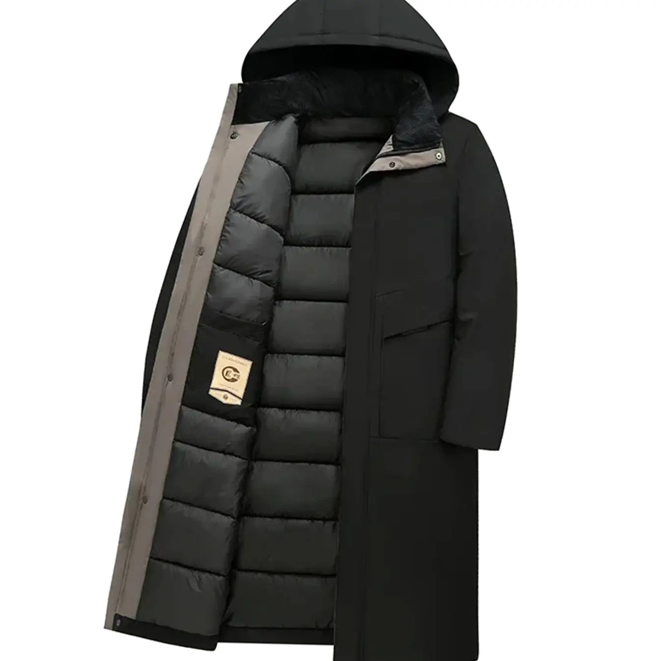 Men's Insulated Hooded Long-Line Zip-Front Winter Coat