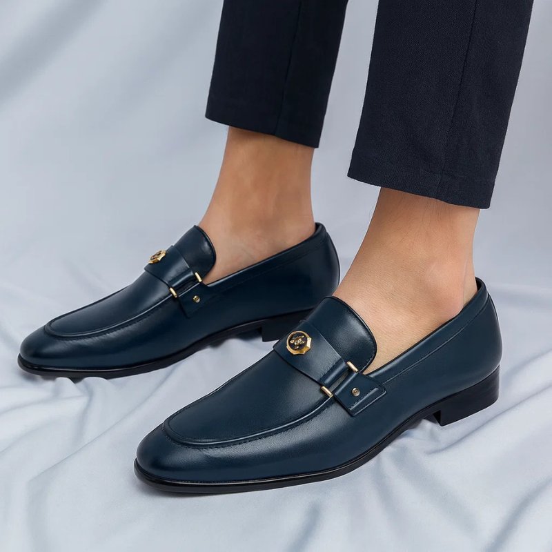 Men's Italian Leather Loafers Metal Accent
