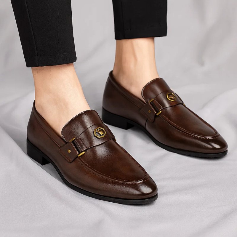 Men's Italian Leather Loafers Metal Accent