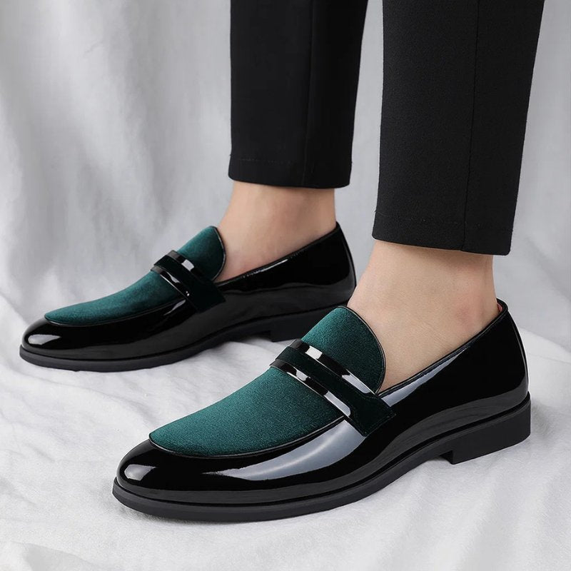Men's Italian Leather Penny Loafers with Suede Detailing