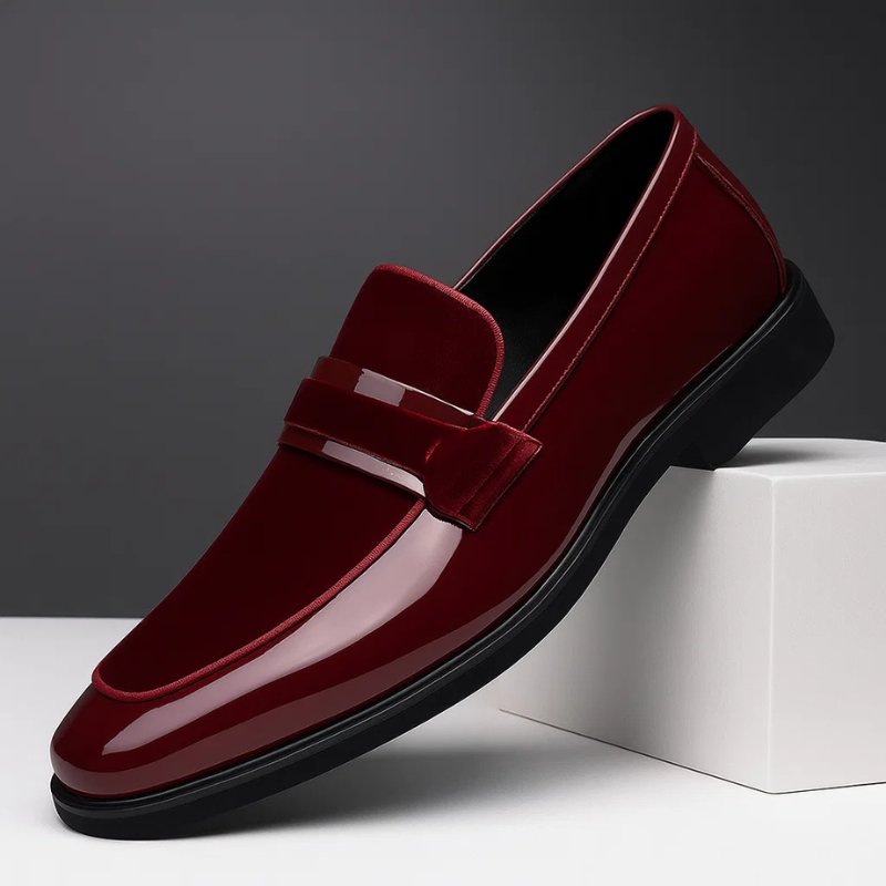 Men's Italian Leather Penny Loafers with Suede Detailing - Red