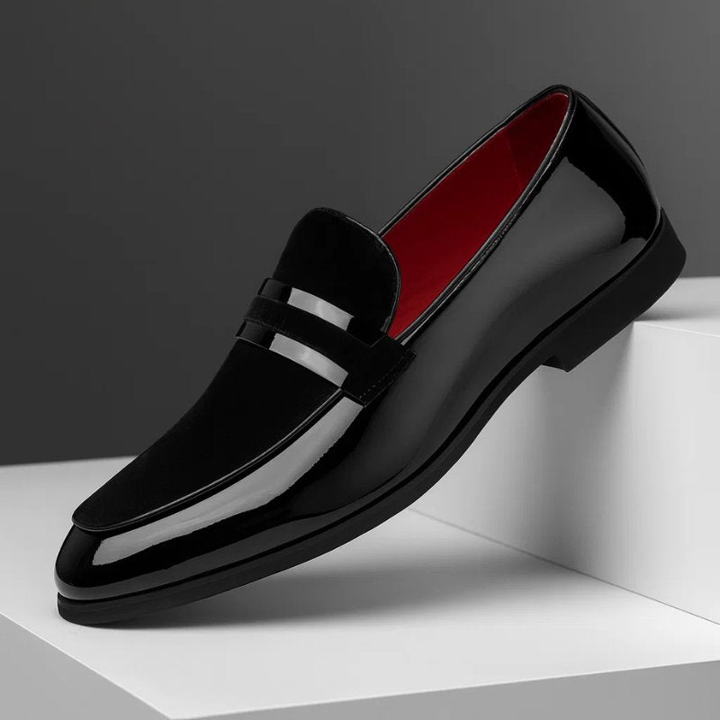 Men's Italian Leather Penny Loafers with Suede Detailing - Black