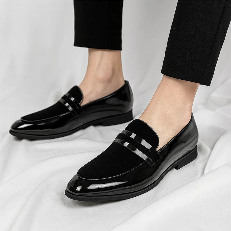 Men's Italian Leather Penny Loafers with Suede Detailing