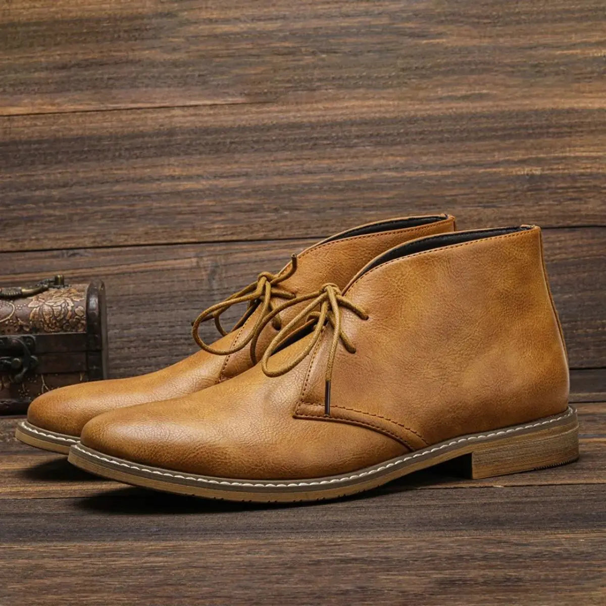 Mens Lace-Up Chukka Boots Faux Leather Ankle Boot - Brown