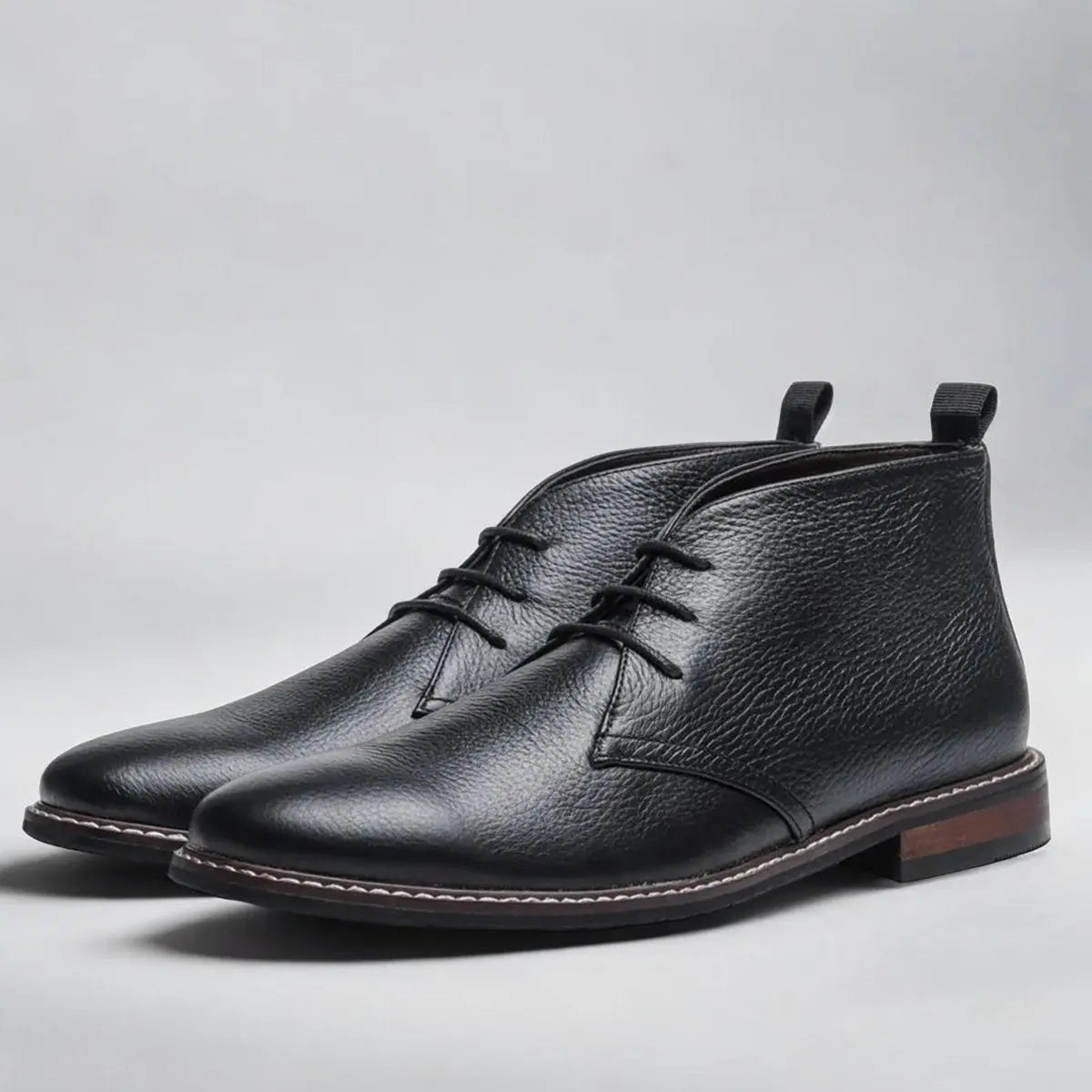 Mens Lace-Up Chukka Boots Faux Leather Ankle Boot - Black