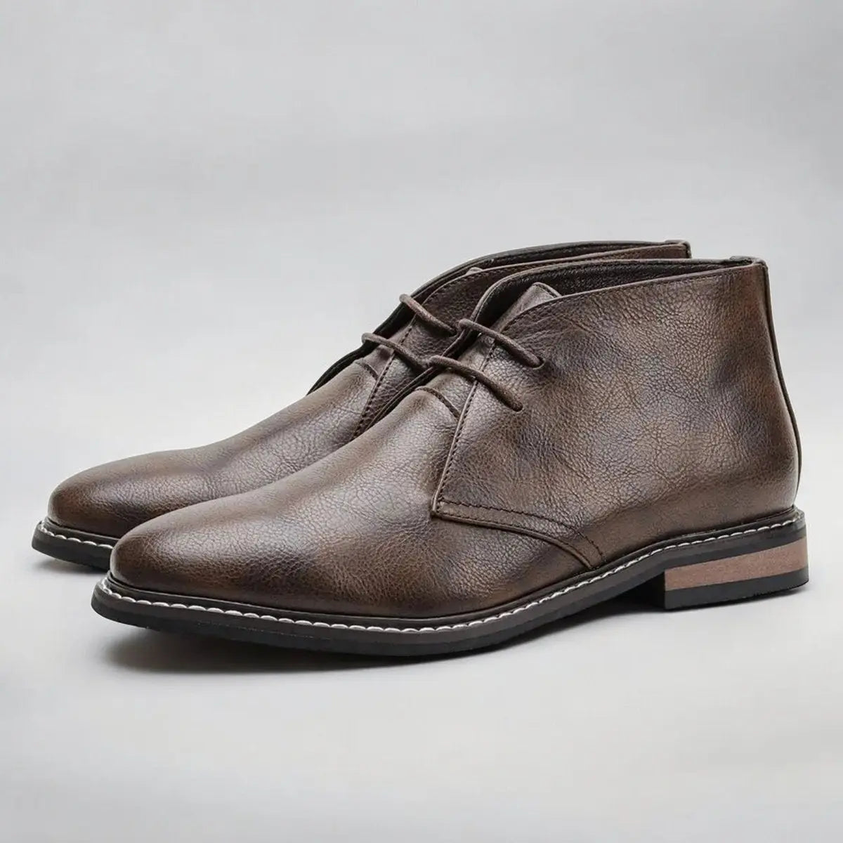 Mens Lace-Up Chukka Boots Faux Leather Ankle Boot - Dark Brown
