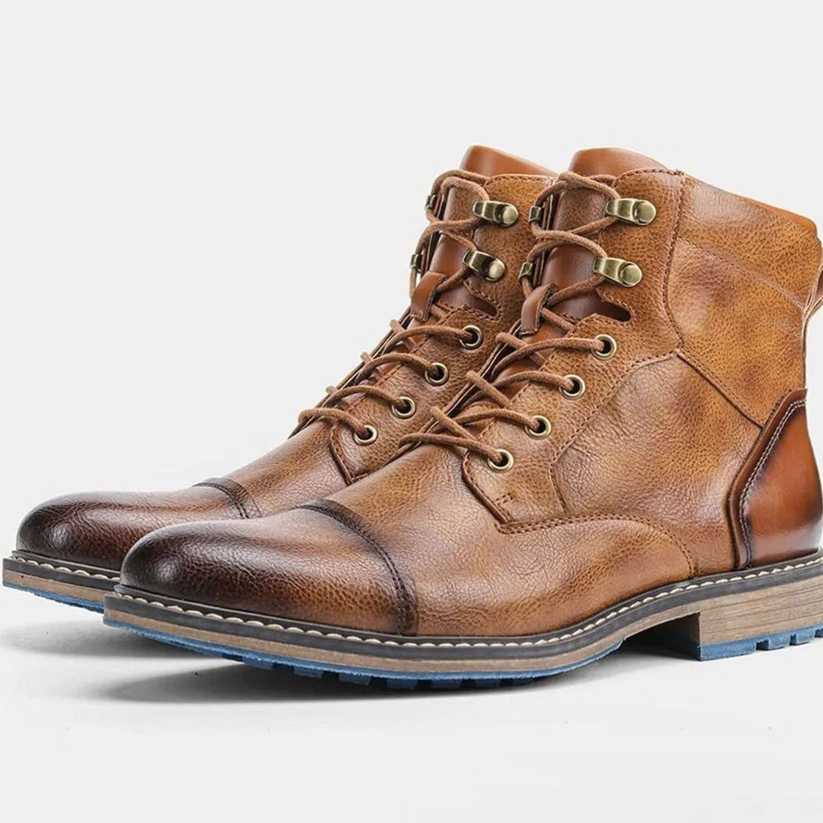 Men's Lace-Up Leather Ankle Boots Reinforced Cap-Toe - Ironwood Brown