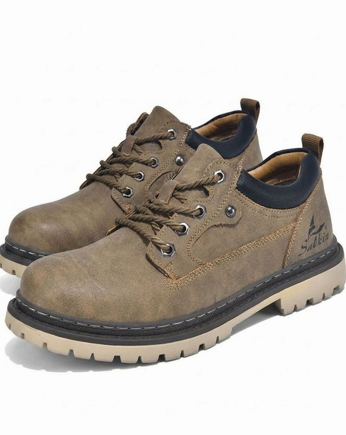 Men's Lace-Up Leather Low-Top Work Boots - Brown