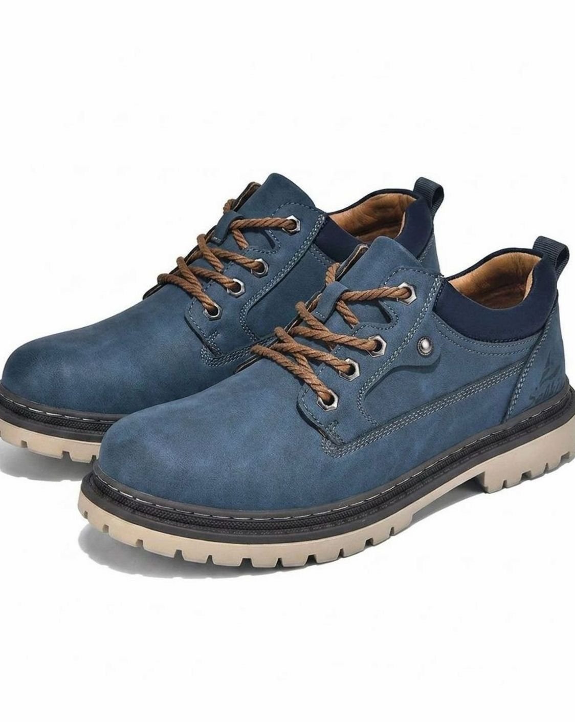 Men's Lace-Up Leather Low-Top Work Boots - Blue