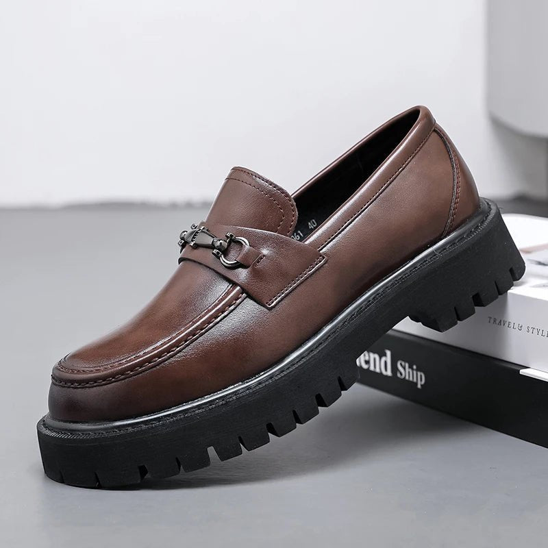 Men's Leather Loafers Metal Buckle Slip-On