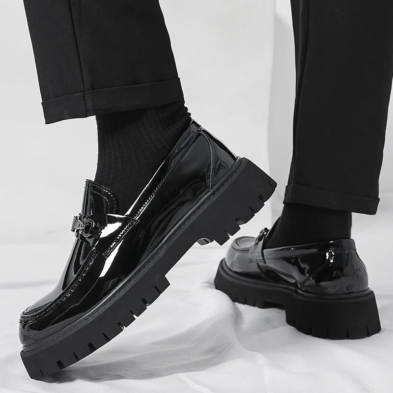 Men's Leather Loafers Metal Buckle Slip-On