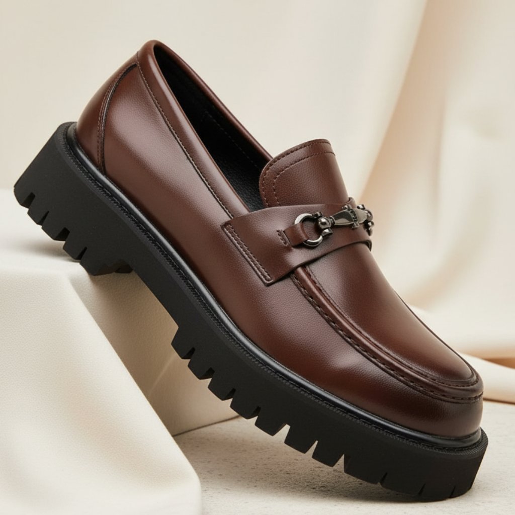 Men's Leather Loafers Metal Buckle Slip-On