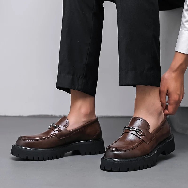 Men's Leather Loafers Metal Buckle Slip-On