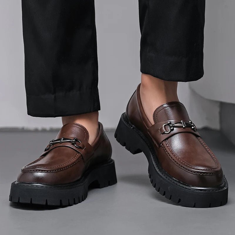 Men's Leather Loafers Metal Buckle Slip-On