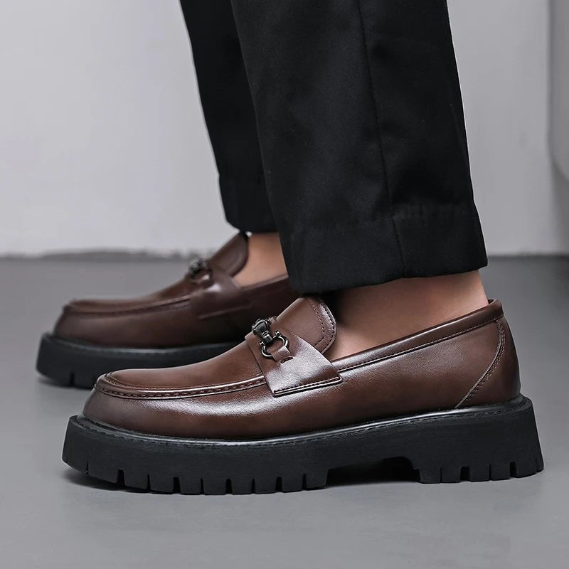 Men's Leather Loafers Metal Buckle Slip-On